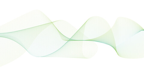 Abstract green fading linear wave on white background. Futuristic dynamic motion concept. Flowing wavy lines pattern.