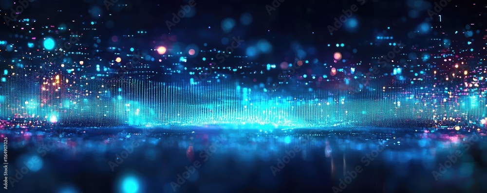 Poster noise abstract background concept. a vibrant digital landscape with glowing particles and dynamic li