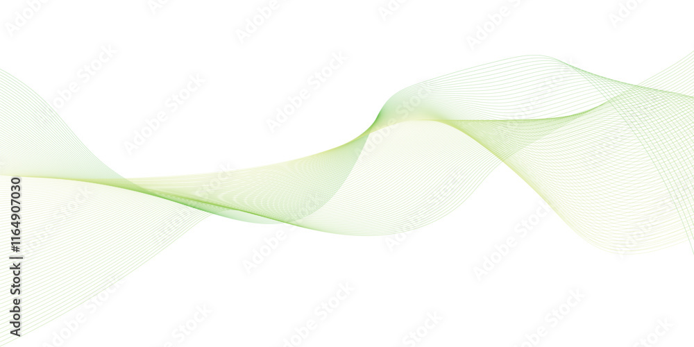 Poster abstract green fading linear wave on white background. futuristic dynamic motion concept. flowing wa