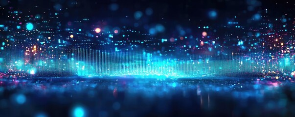 Noise abstract background concept. A vibrant digital landscape with glowing particles and dynamic light effects.