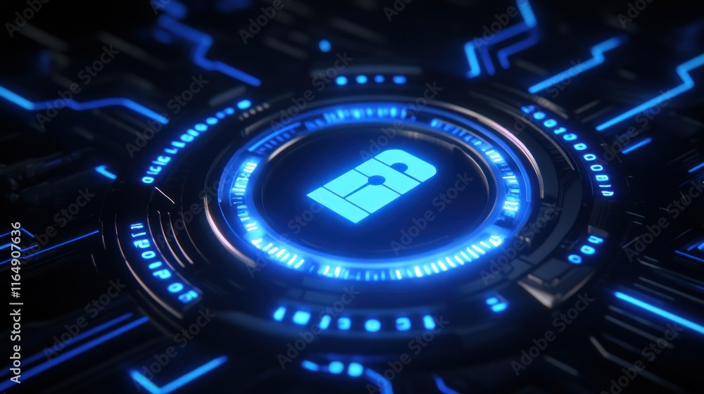 Poster futuristic digital key interface on circuit board.