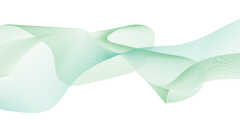 Abstract green fading linear wave on white background. Futuristic dynamic motion concept. Flowing wavy lines pattern. 