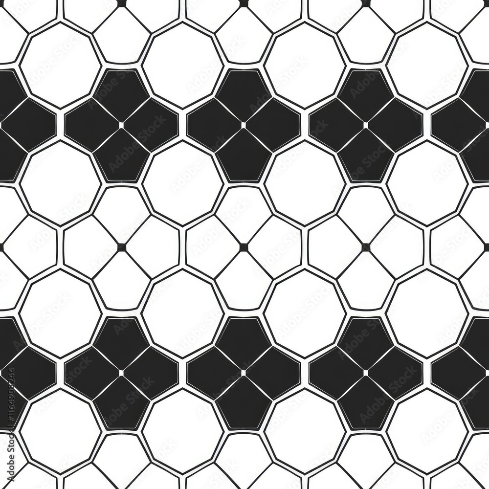 Poster a geometric pattern featuring alternating black and white hexagons.