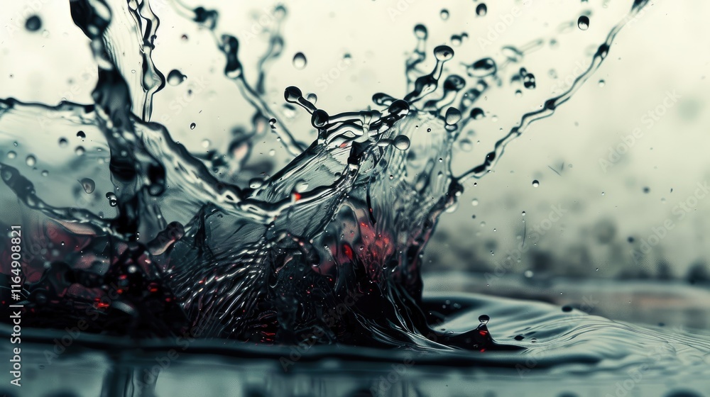 Poster a close-up of water splashing, creating dynamic shapes and reflections.