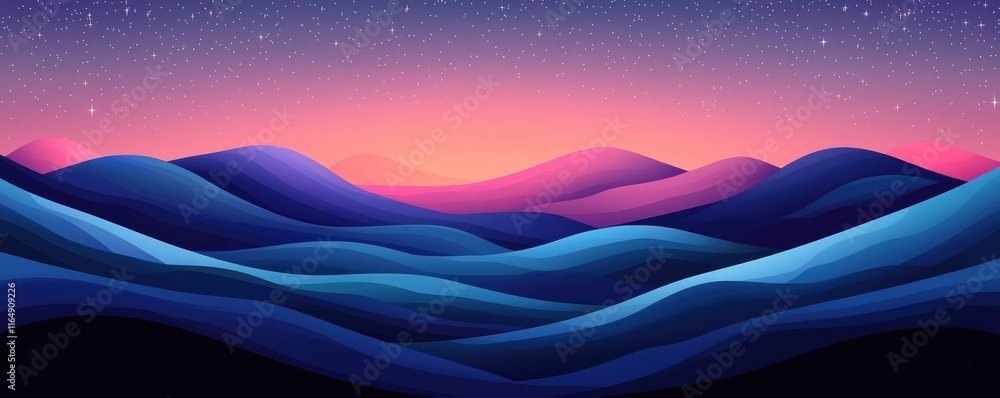 Poster starry abstract background concept. vibrant abstract landscape with gentle hills and a colorful twil