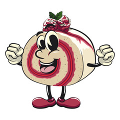 raspberry roll cake cute cartoon isolated vector illustration character mascot be strong, work of hand drawn