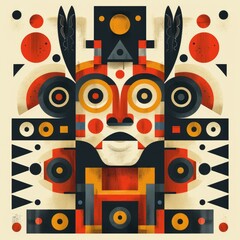 Abstract illustration featuring a stylized face with geometric shapes and vibrant colors.