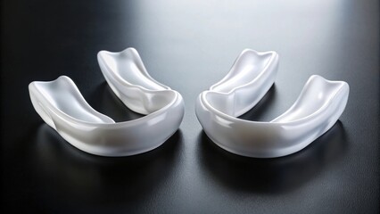 Pair of Smooth White Mouthguards on Dark Surface