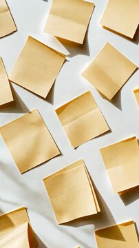 Sticky notes scattered on a white surface for planning and organization tasks in a creative workspace
