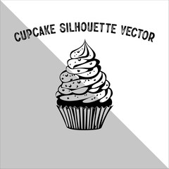 Cupcake Silhouette Vector illustration. Flat cupcake silhouette illustration.