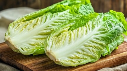Fresh Butterhead Lettuce Heads On Wooden Board