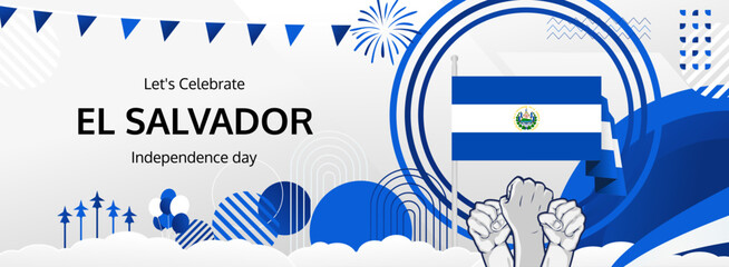 El Salvador Independence Day festive banner. 15th September is celebrated as Independence Day of El Salvador. Celebration poster banner for National holidays, greetings, promo, travel, and sale