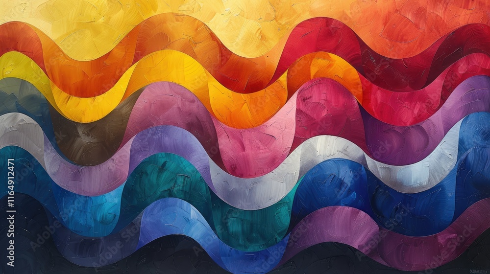 Poster abstract waves in vibrant colors create a dynamic, textured visual experience.