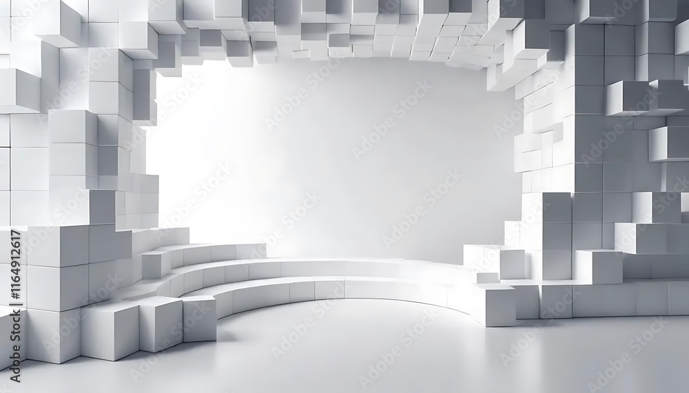 Poster abstract white cube structure with curved stage