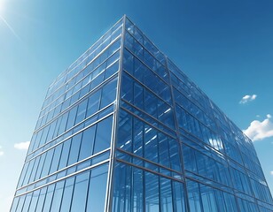 Fototapeta premium Modern Glass Building Reflecting Blue Sky