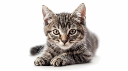 Obraz premium Adorable Tabby Kitten Posing Against White Background