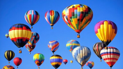 Fototapeta premium Colorful Hot Air Balloons Float Across A Blue Sky