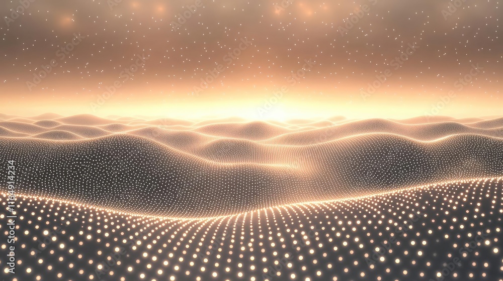 Aufkleber starry abstract background concept. abstract landscape with glowing dots and soft curves under a war