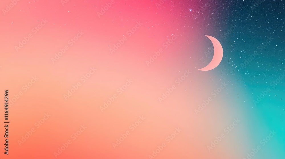 Poster starry abstract background concept. a serene gradient of colors showcases a crescent moon against a 