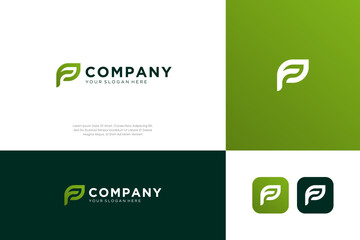 abstract letter F and leaf logo design vector