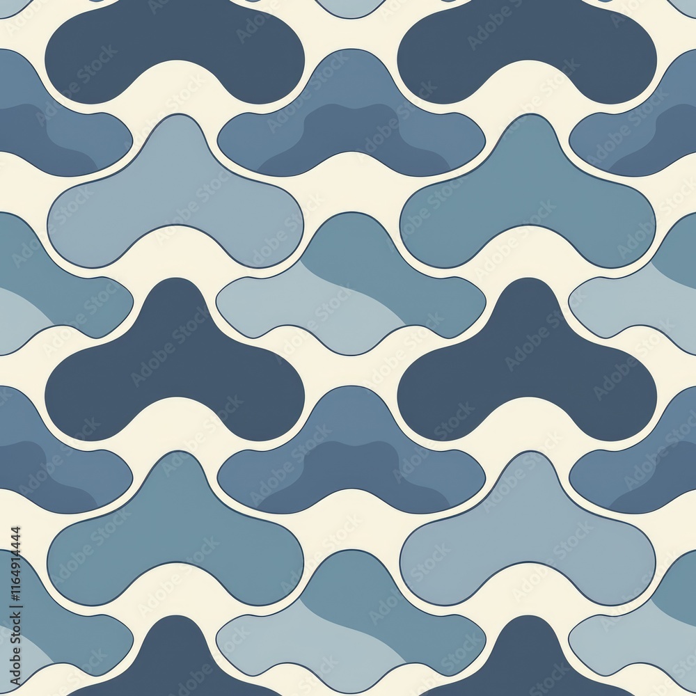 Aufkleber a repeating pattern of abstract shapes in varying shades of blue on a light background.
