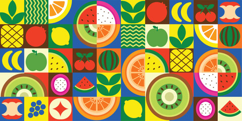 Hand drawn geometric fruits shape vector background