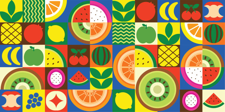 Naklejki Hand drawn geometric fruits shape vector background