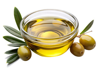 Extra virgin olive oil in glass bowl  on white background 