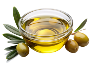 Extra virgin olive oil in glass bowl  on white background 