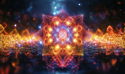 Fototapeta premium Intricate crystal grid design with glowing edges. Generative AI