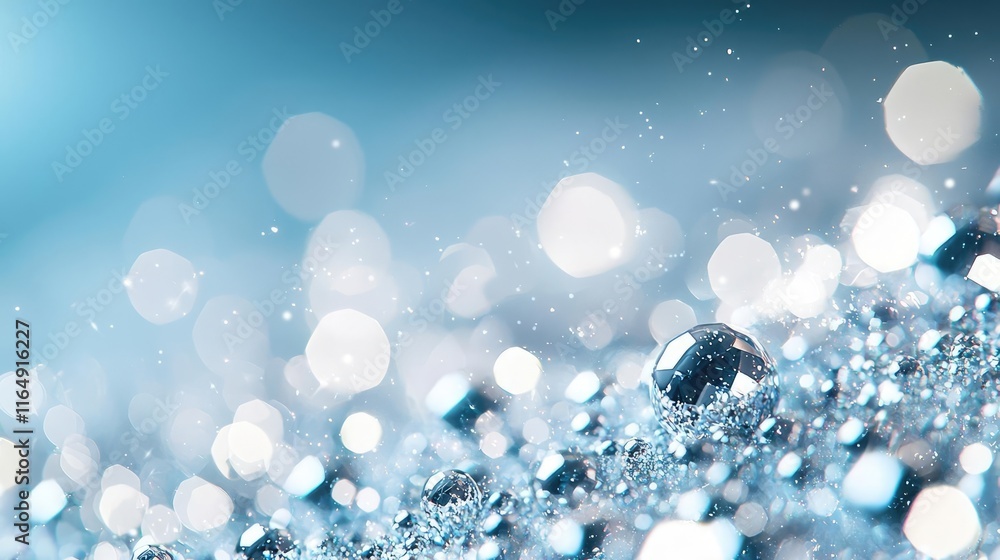 Poster sparkle abstract background idea. close-up of sparkling water droplets reflecting light on a soft bl