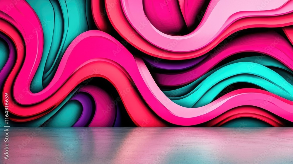 Poster graffiti abstract background idea. vibrant abstract wave pattern with pink and teal colors for creat