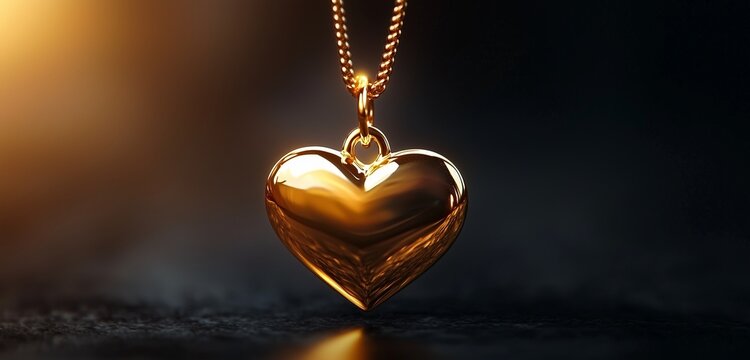 Gold heart charm with minimal design, slight glow on PNG.