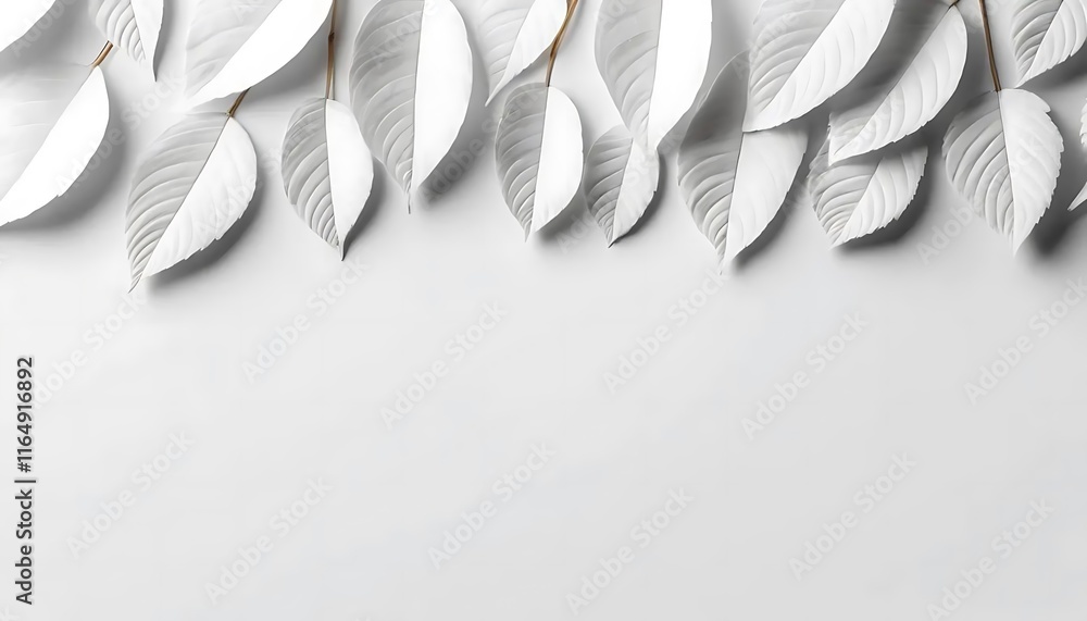Poster white leaves arranged on a gray background creating a border