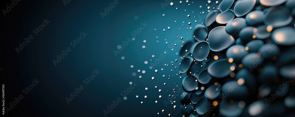 Poster droplets abstract background concept. abstract design featuring spheres and shimmering particles in 