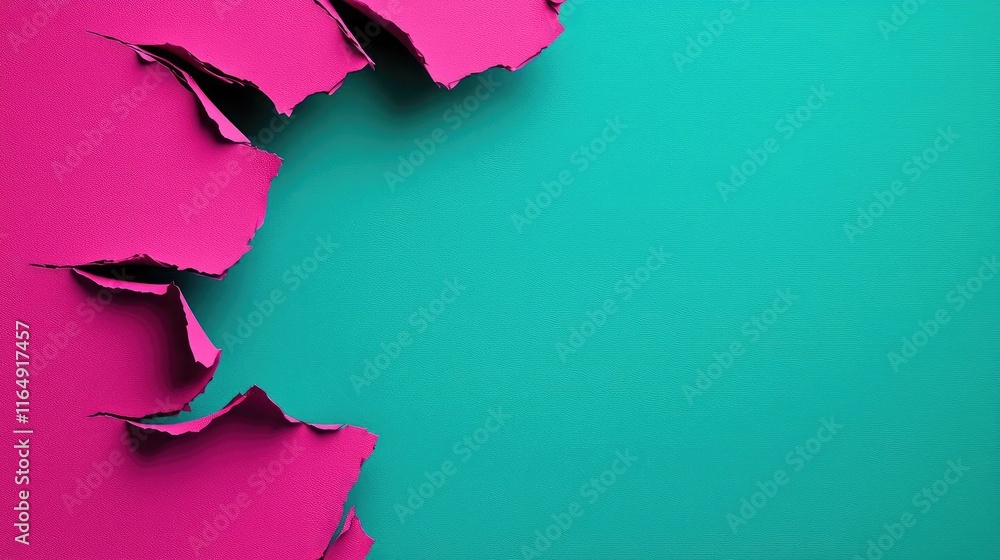 Aufkleber torn abstract background idea. a colorful background with torn paper edges in vibrant pink and turqu