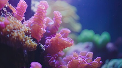 Naklejka premium Vibrant pink and orange coral reef underwater.