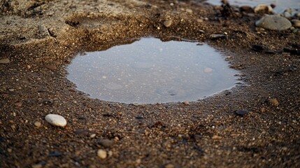 Small puddle of water in sandy ground.