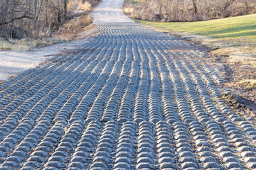 A driveway with concrete pavers for erosion control 