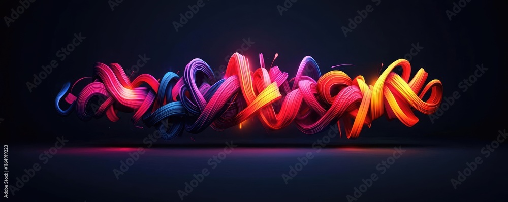 Poster graffiti abstract background idea. colorful abstract lines swirl and twist against a dark background