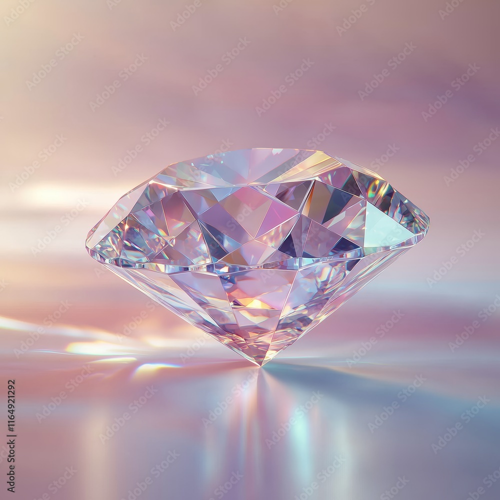 Poster sparkling gemstone with colorful reflections on soft background