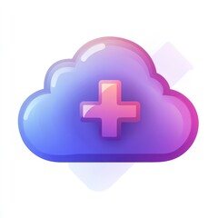 Obraz premium Cloud Icon with Plus Symbol for Medical or Health Applications