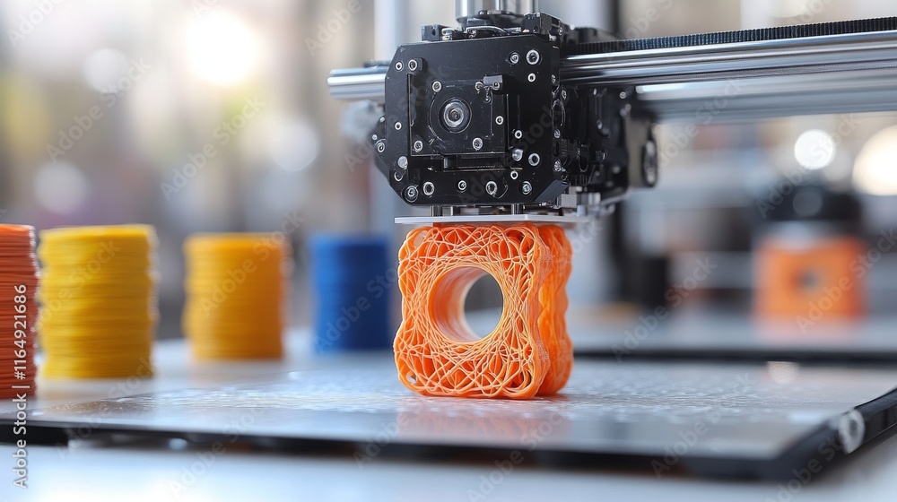 Poster close-up of 3d printer in action creating intricate designs