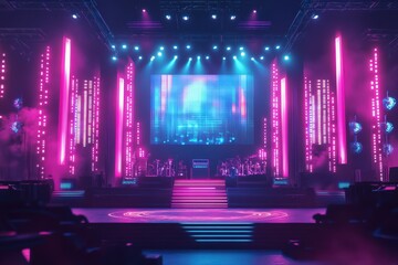 Neon Lit Concert Stage Ready For Performance