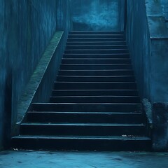 Fototapeta premium Dark Blue Concrete Staircase Ascending To Cloudy Sky