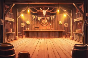 Western Saloon Interior Wooden Bar Rustic Decor