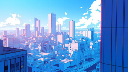 夜景と都会のイラスト,アニメ,挿絵,アーバン