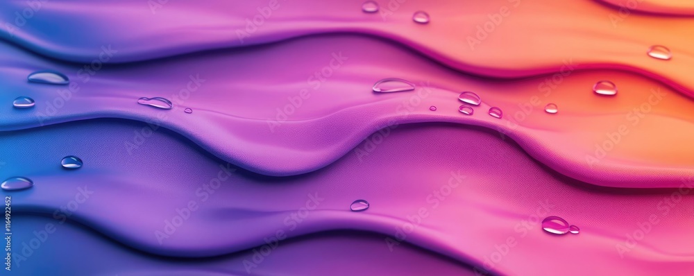 Poster droplets abstract background concept. colorful abstract waves with water droplets creating a vibrant