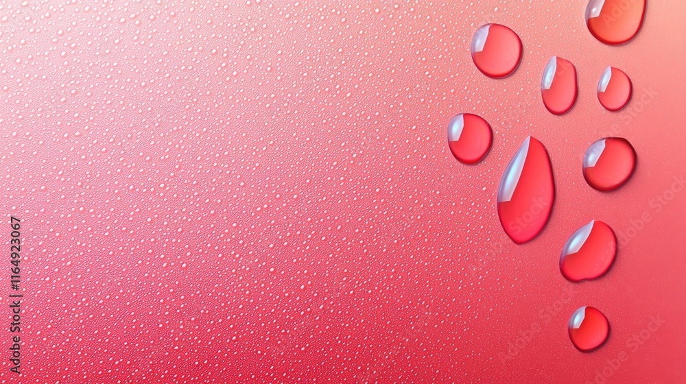 Poster droplets abstract background concept. close-up of water droplets on a bright red surface, creating a