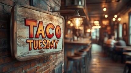 Sign that reads “TACO TUESDAY” - bar specials - restaurant - pub - theme night